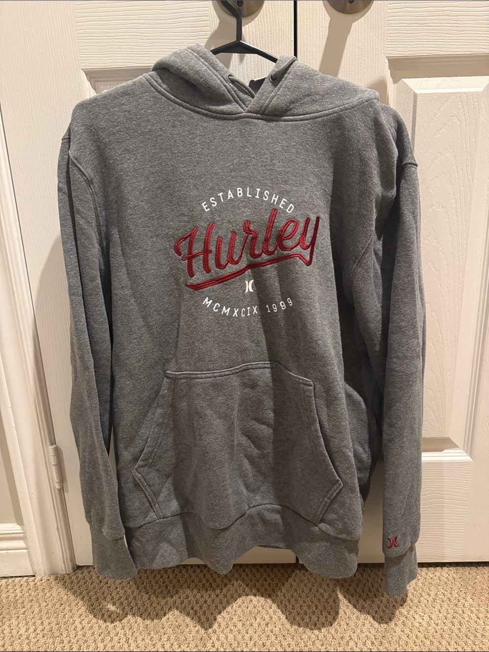 Hurley Gray Hoodie with Red Script Chest Logo